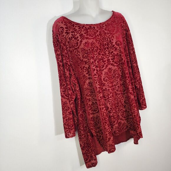 Cato Top Womens Velvet Burnout Size 3X Red Keyhole Neck 3/4 Sleeve Whimsigoth - Picture 4 of 11